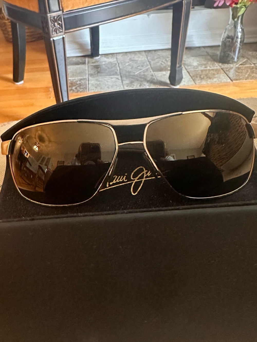 Maui Jim Gold Frame Aviator Sunglasses with Brown Lenses